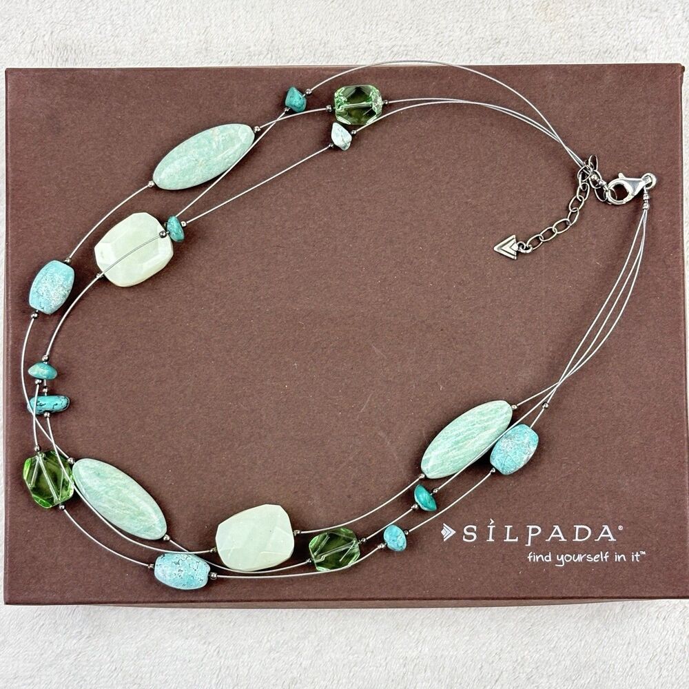SILPADA N2021 Sterling Silver Serpentine Amazonite Howlite Glass Strand Necklace - Picture 1 of 4